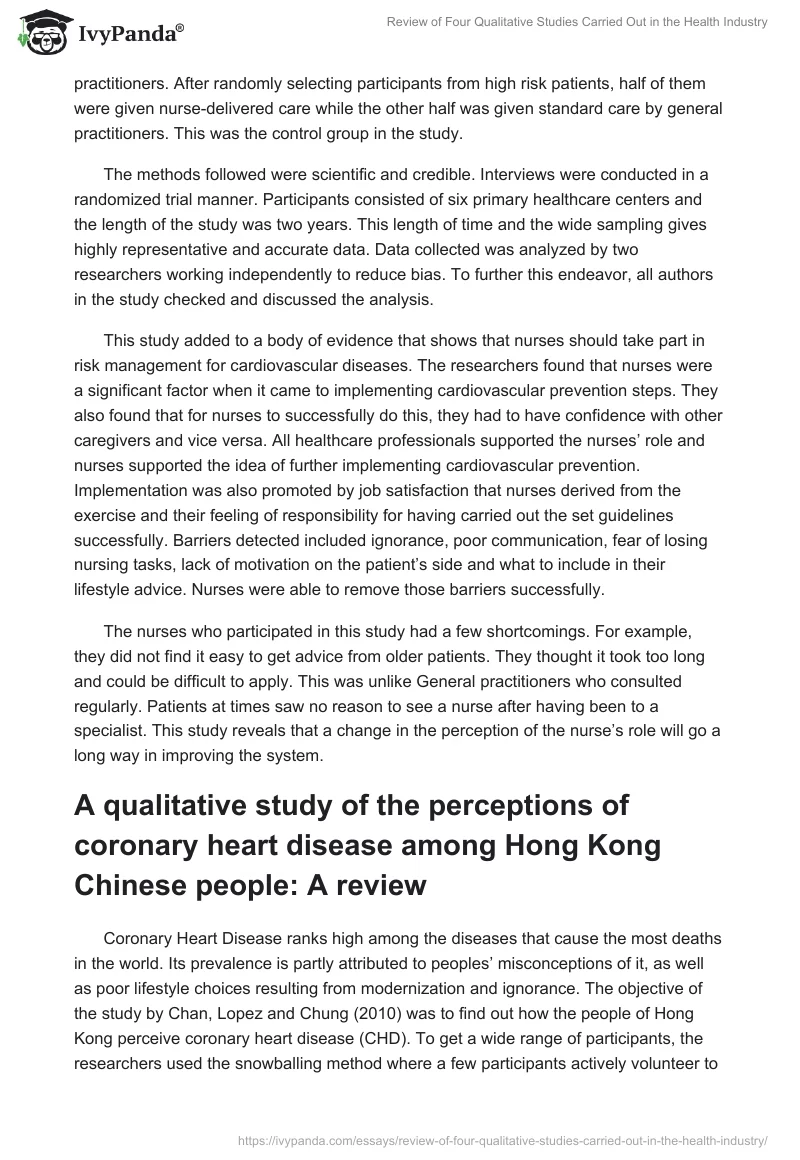 Review of Four Qualitative Studies Carried Out in the Health Industry. Page 2