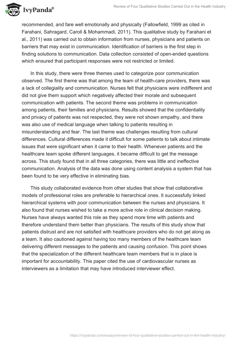 Review of Four Qualitative Studies Carried Out in the Health Industry. Page 4