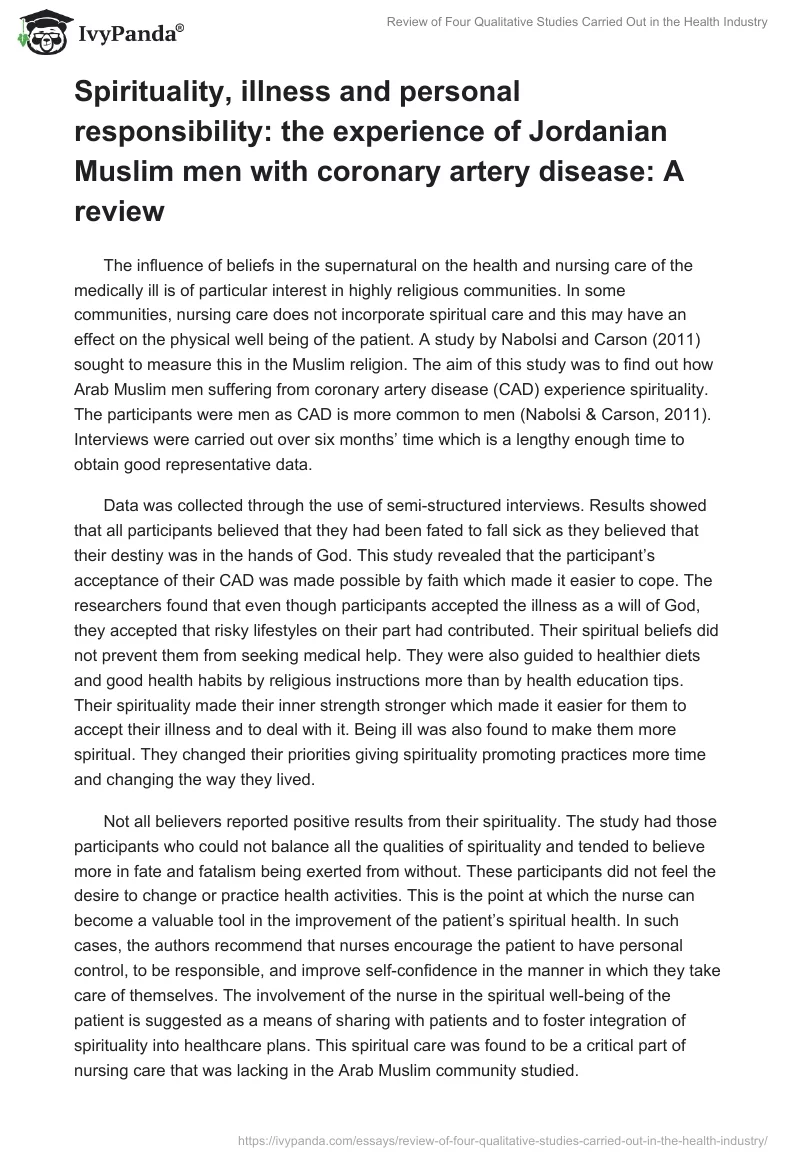 Review of Four Qualitative Studies Carried Out in the Health Industry. Page 5