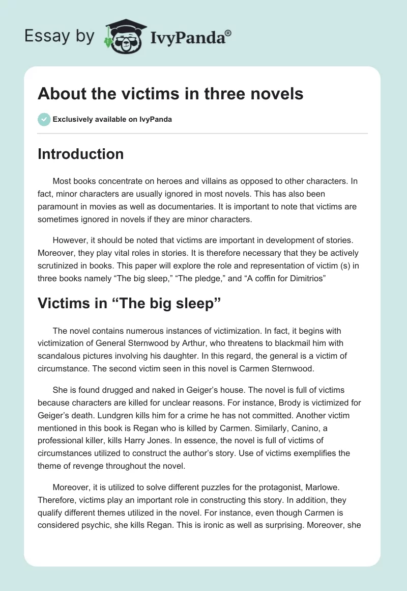 About the victims in three novels. Page 1