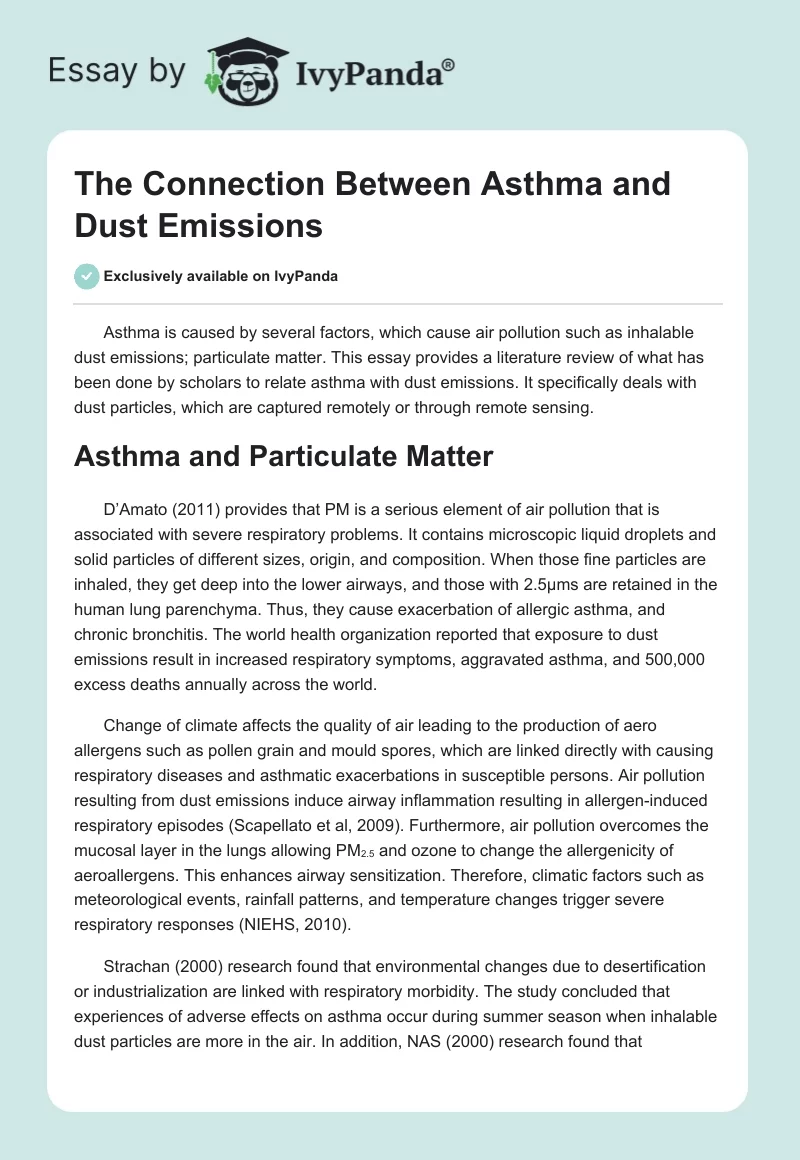 The Connection Between Asthma and Dust Emissions. Page 1