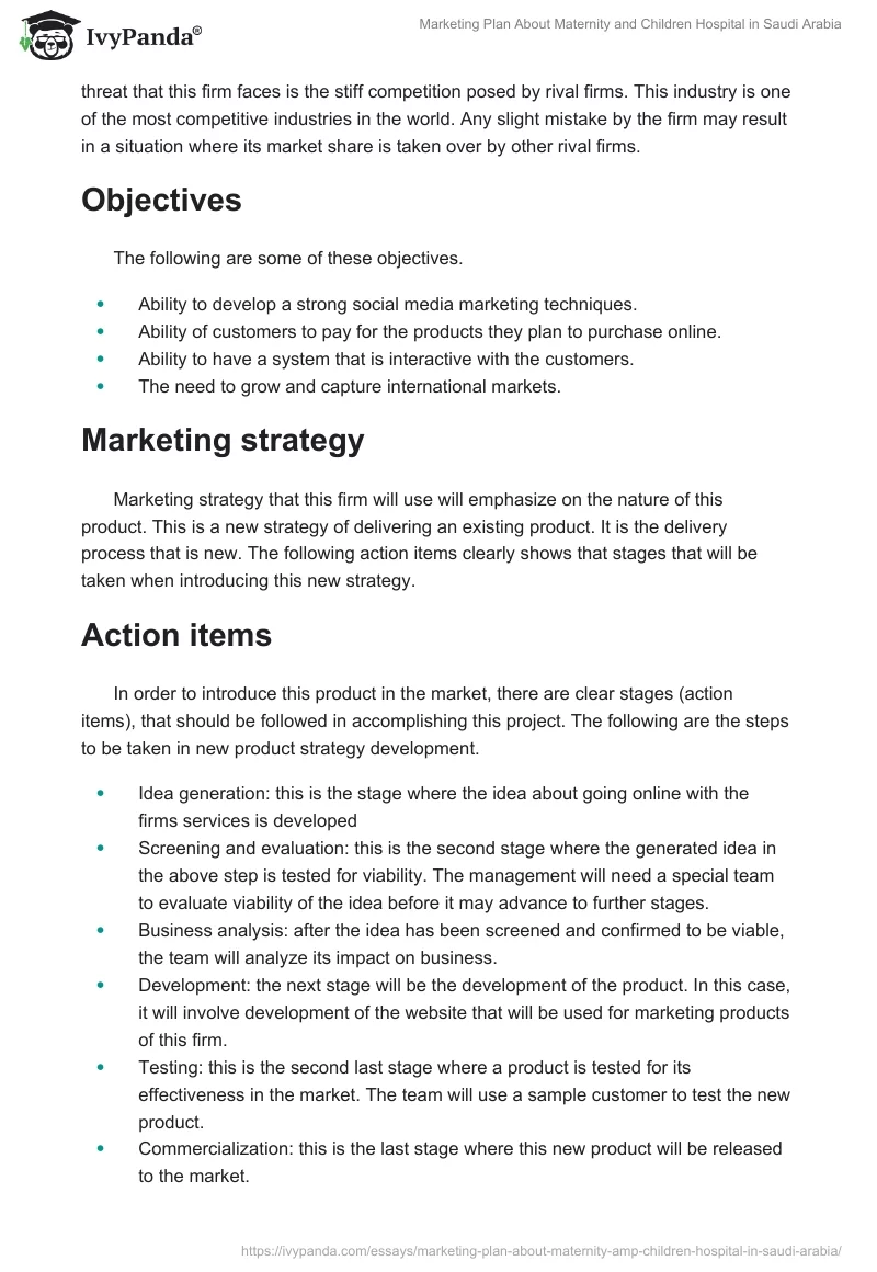 Marketing Plan About Maternity and Children Hospital in Saudi Arabia. Page 5