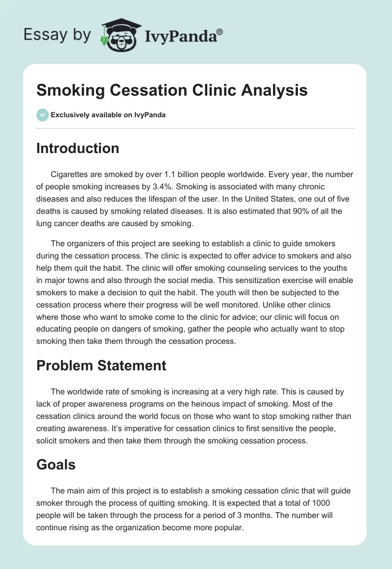 Smoking Cessation Clinic Analysis. Page 1