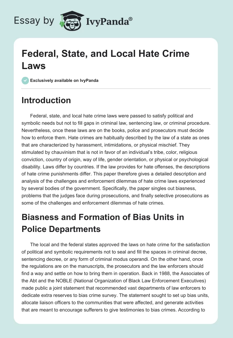 Federal, State, and Local Hate Crime Laws. Page 1