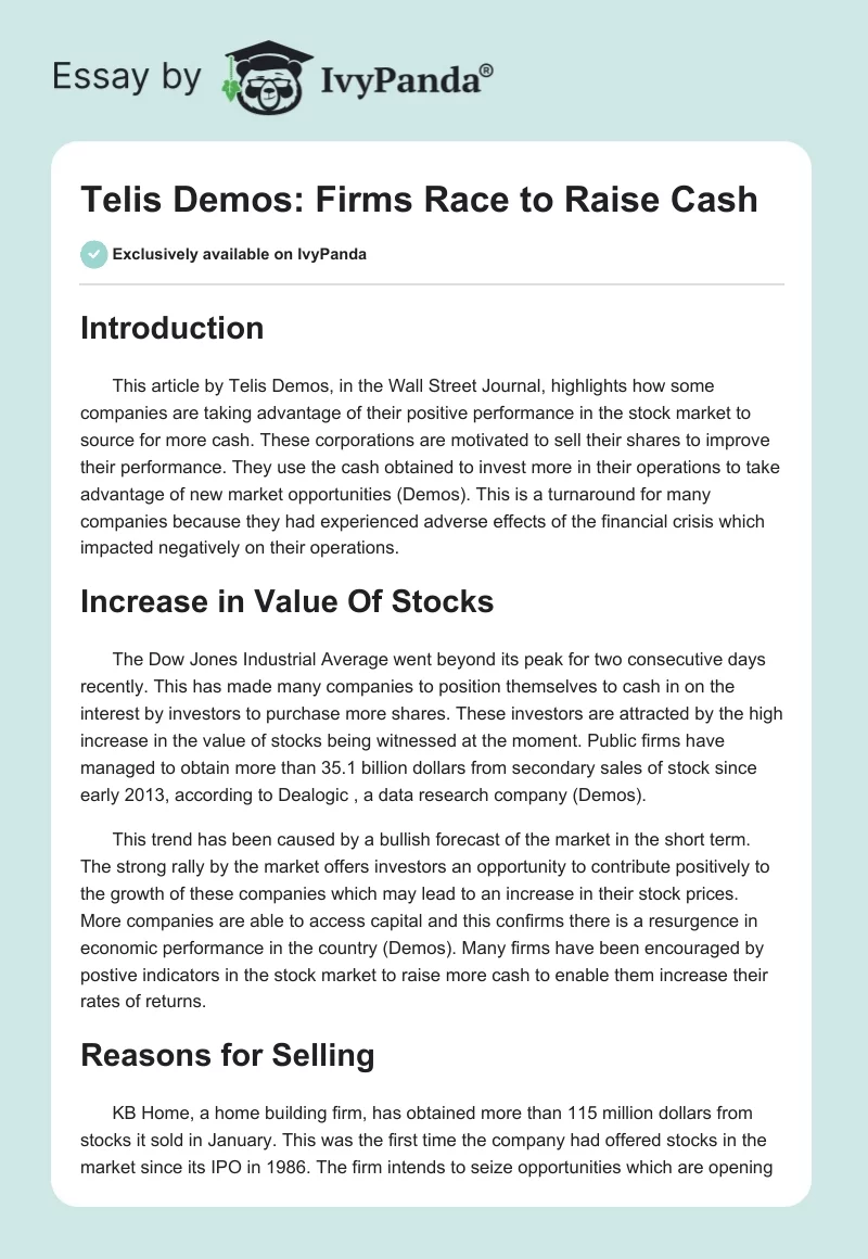 Telis Demos: Firms Race to Raise Cash. Page 1