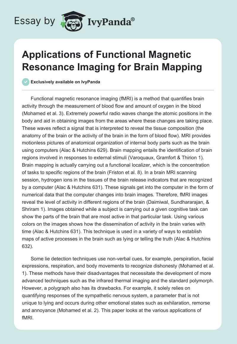 Applications of Functional Magnetic Resonance Imaging for Brain Mapping. Page 1