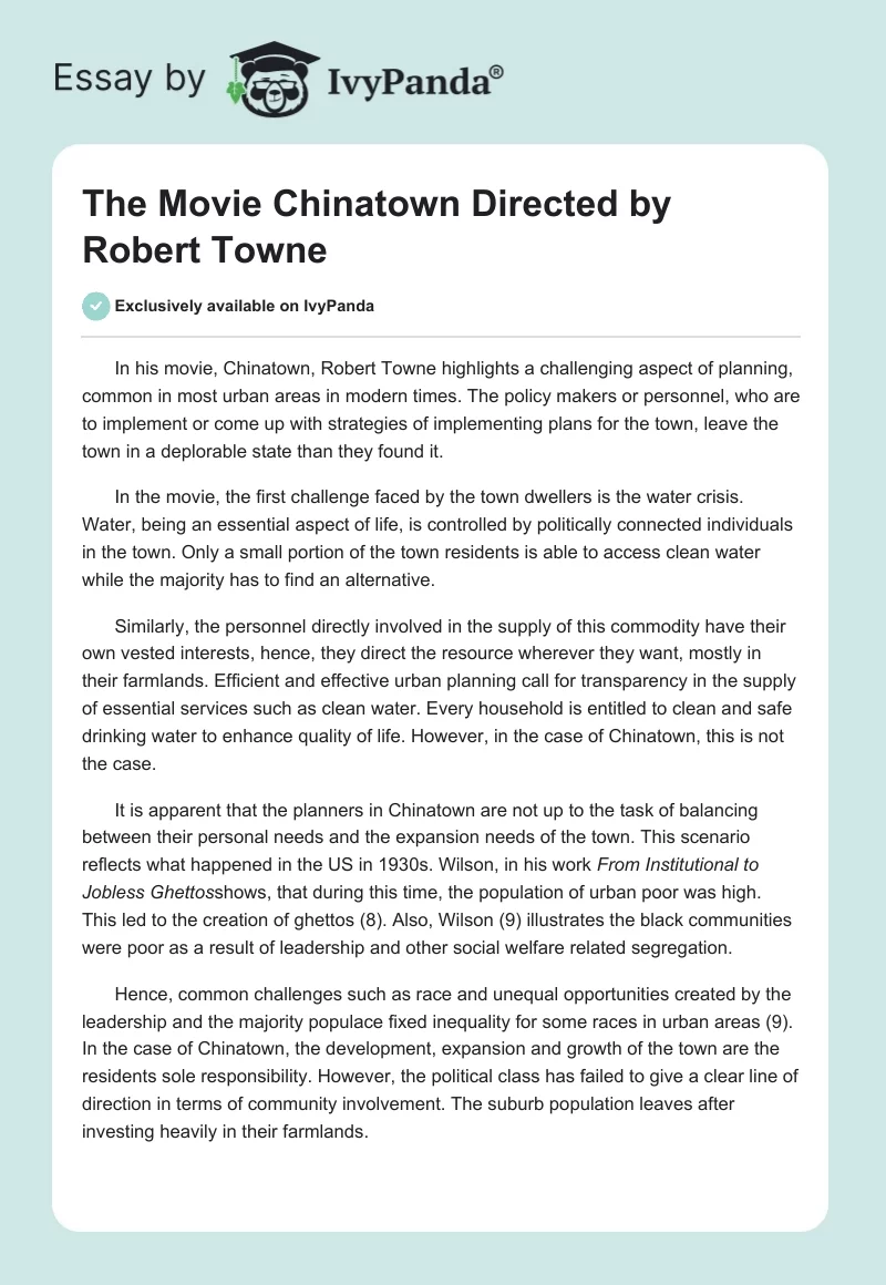 The Movie "Chinatown" Directed by Robert Towne. Page 1