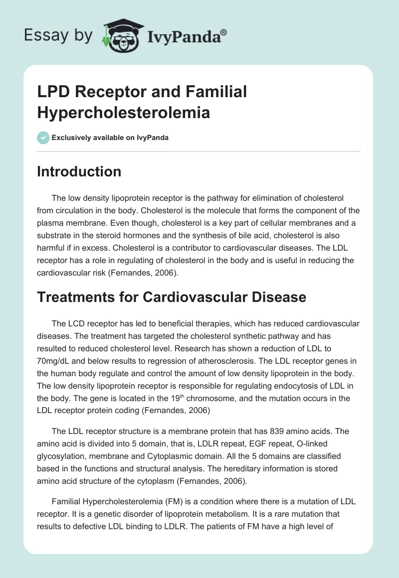 LPD Receptor and Familial Hypercholesterolemia. Page 1