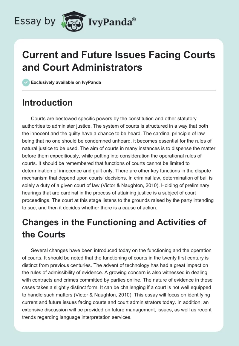 Current and Future Issues Facing Courts and Court Administrators. Page 1