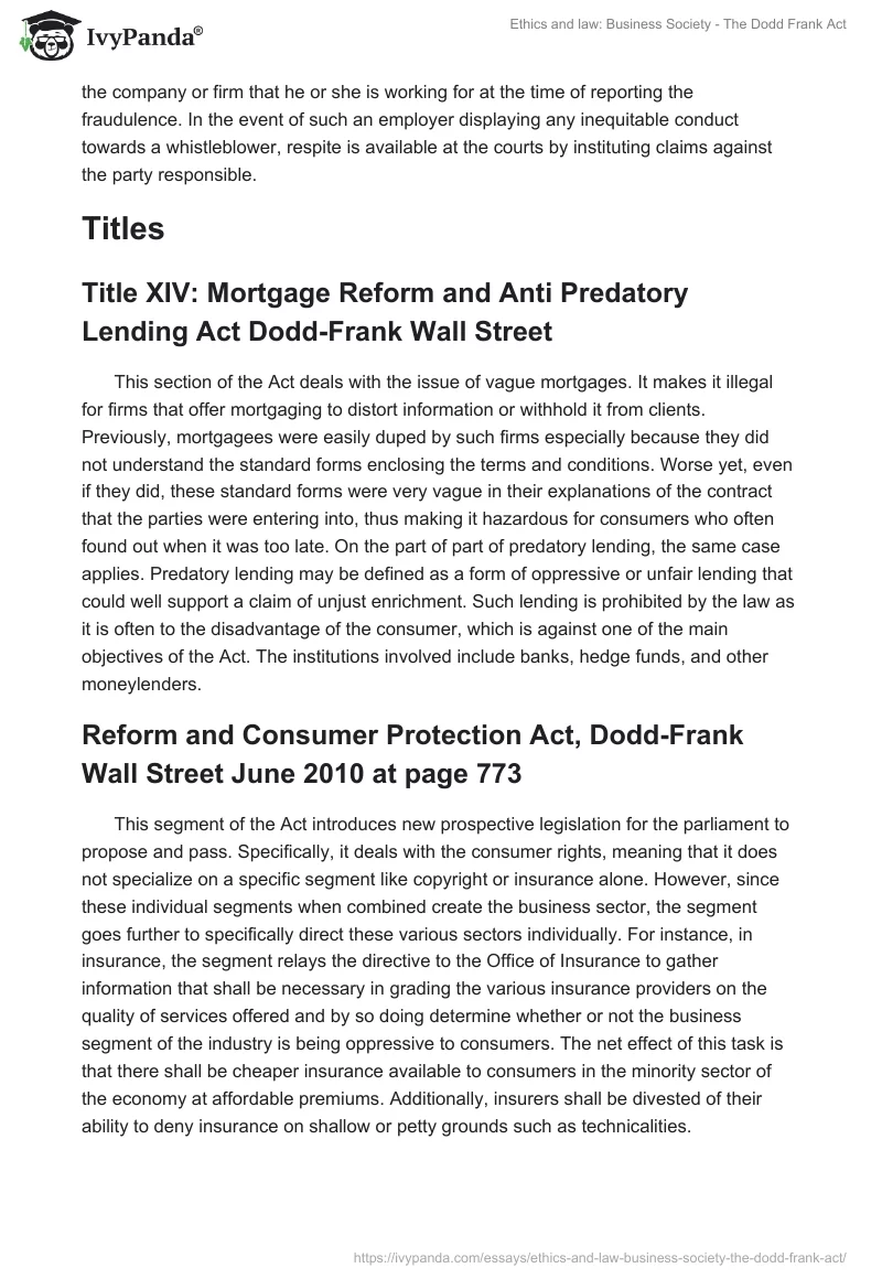 Ethics and law: Business Society - The Dodd Frank Act. Page 4