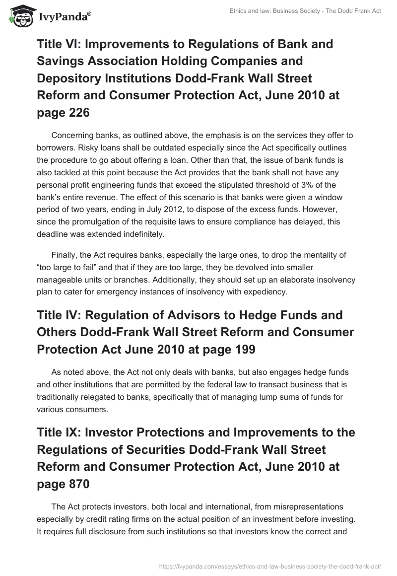 Ethics and law: Business Society - The Dodd Frank Act. Page 5
