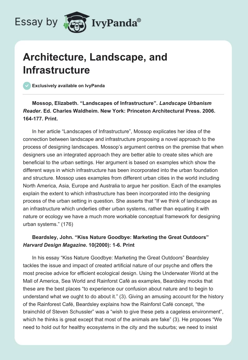 Architecture, Landscape, and Infrastructure. Page 1
