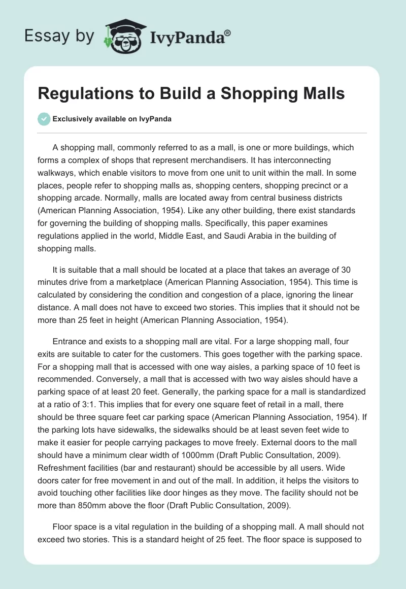 Regulations to Build a Shopping Malls. Page 1