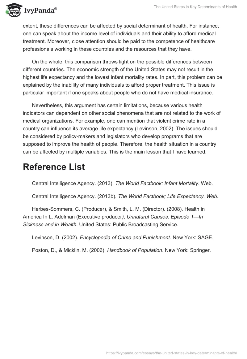 The United States in Key Determinants of Health. Page 2