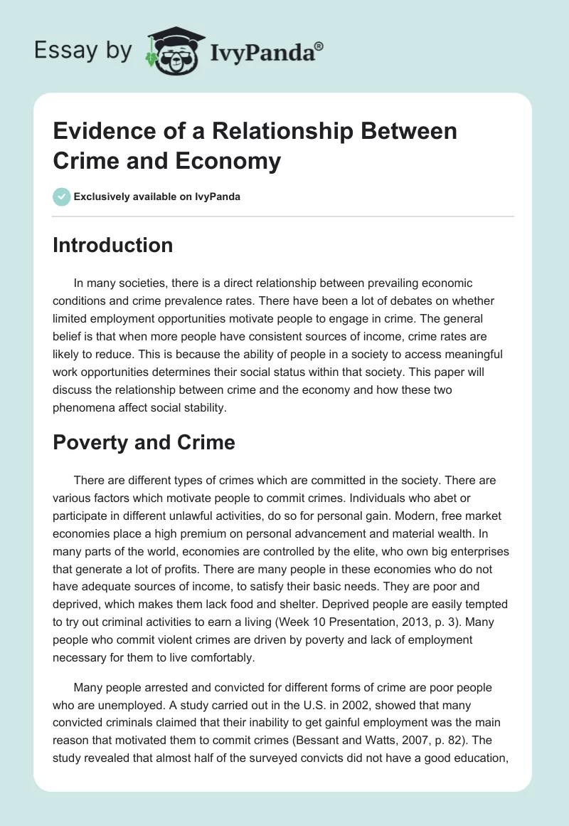 Evidence of a Relationship Between Crime and Economy. Page 1
