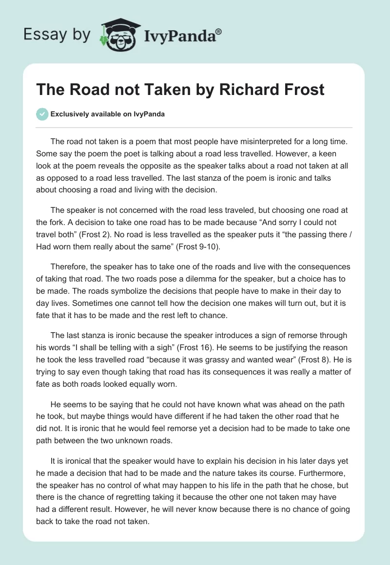 "The Road Not Taken" by Richard Frost. Page 1