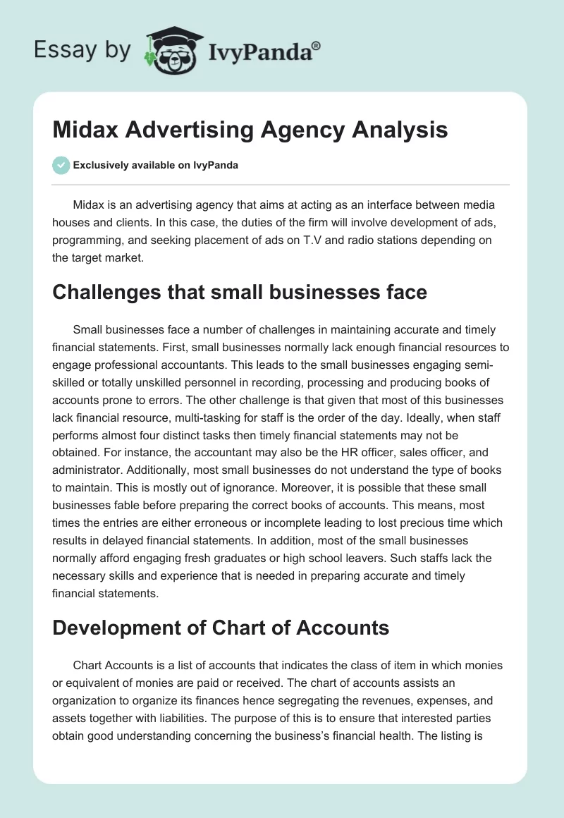 Midax Advertising Agency Analysis. Page 1