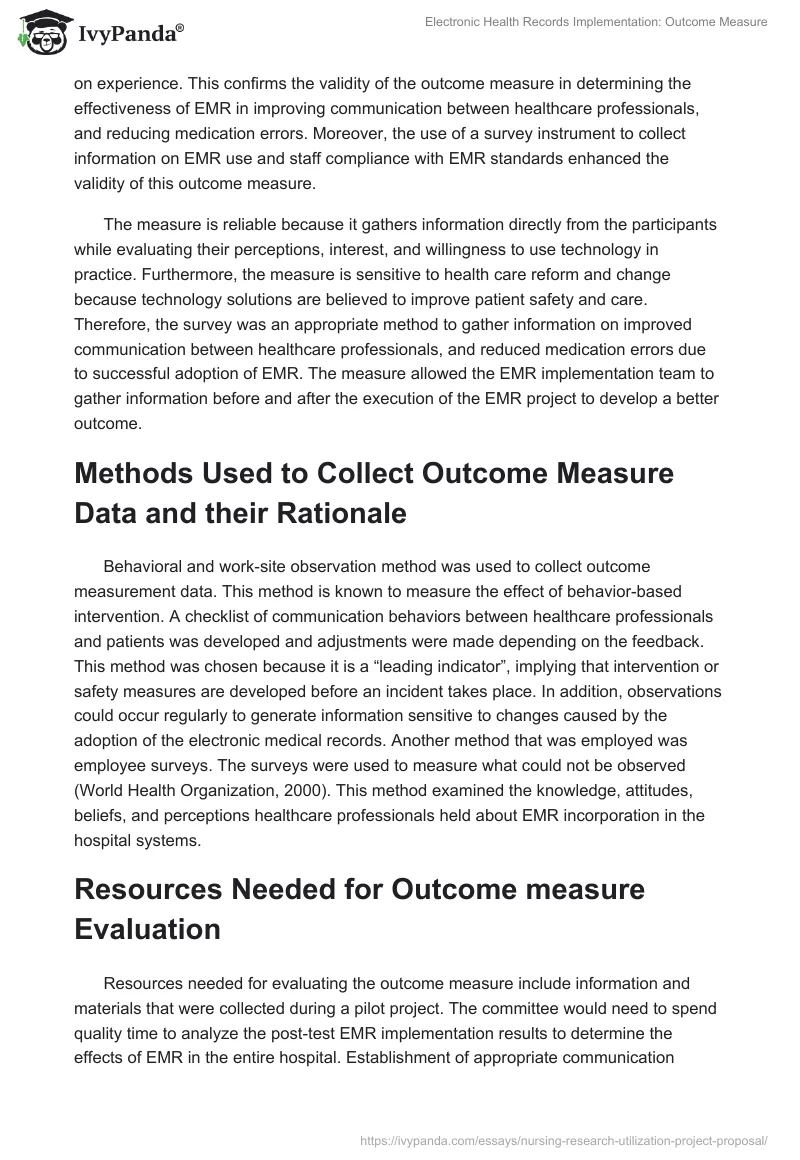Electronic Health Records Implementation: Outcome Measure. Page 2