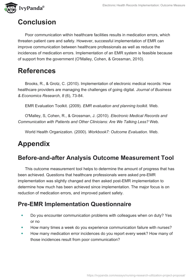 Electronic Health Records Implementation: Outcome Measure. Page 5