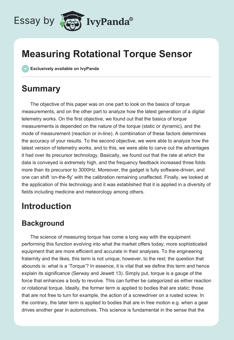 Measuring Rotational Torque Sensor. Page 1