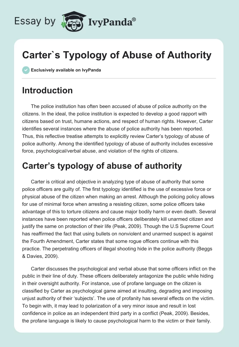 Carter`s Typology of Abuse of Authority. Page 1