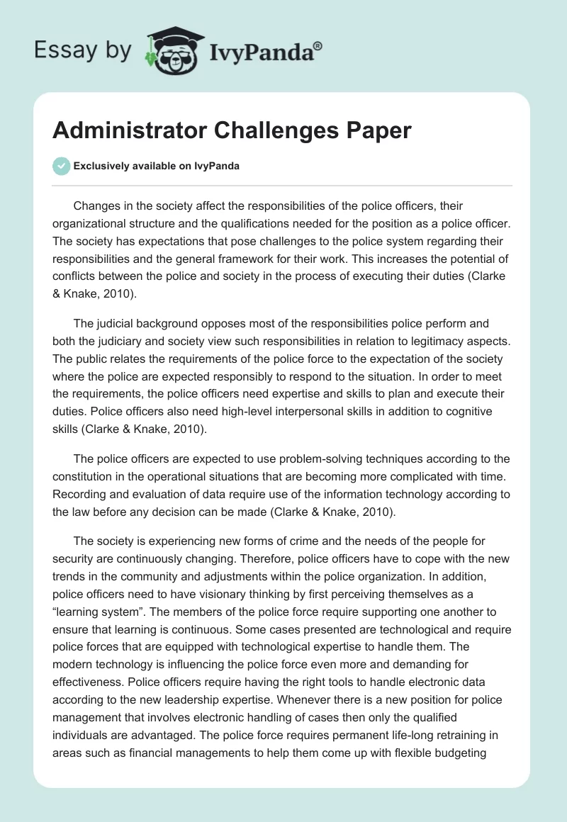 Administrator Challenges Paper. Page 1
