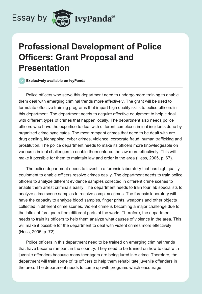 Professional Development of Police Officers: Grant Proposal and Presentation. Page 1