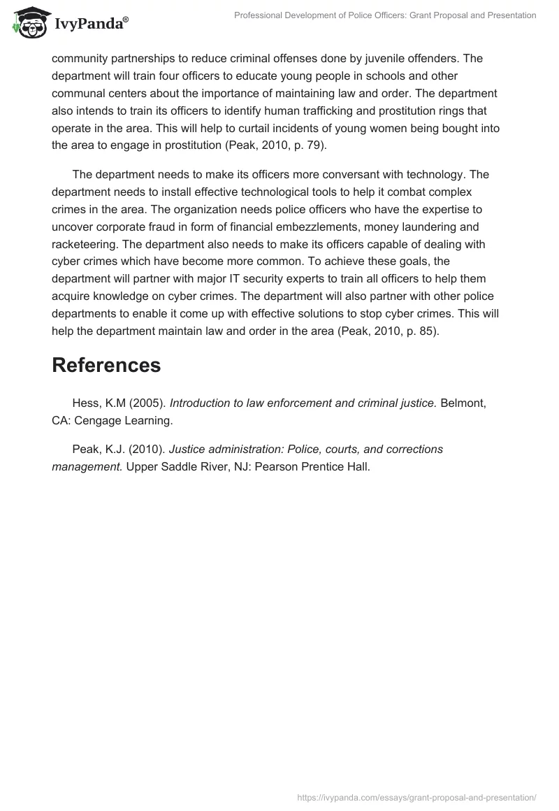 Professional Development of Police Officers: Grant Proposal and Presentation. Page 2