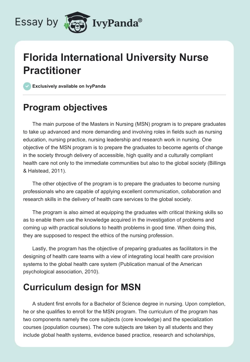 Florida International University Nurse Practitioner. Page 1