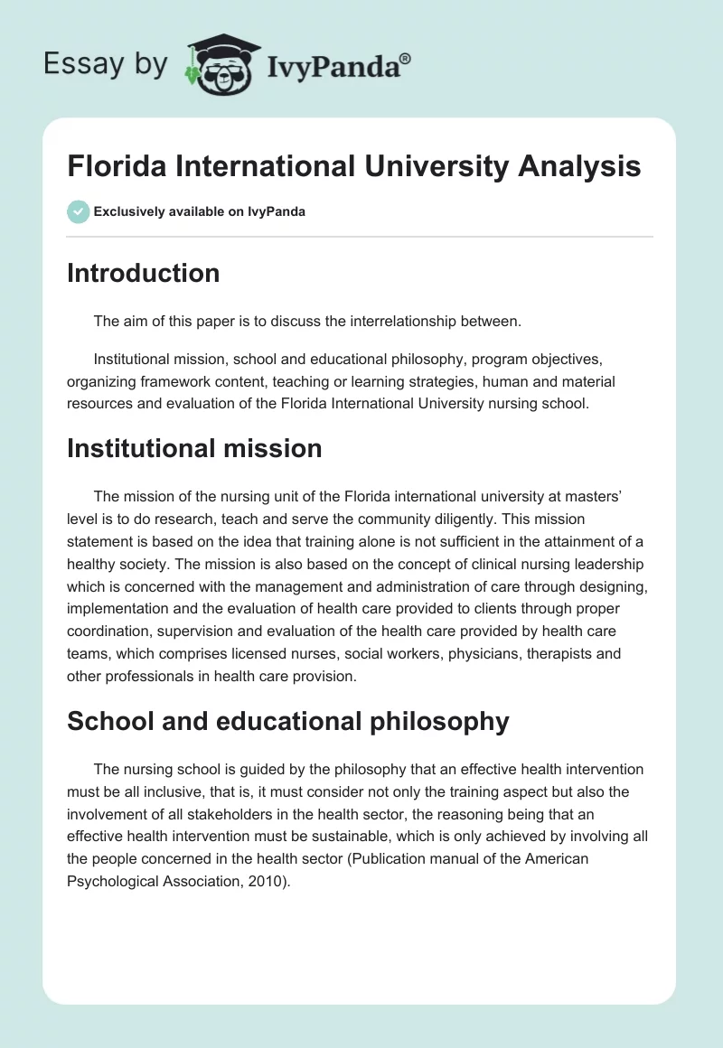 Florida International University Analysis. Page 1