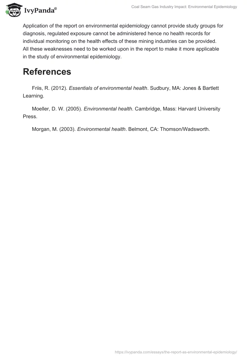 Coal Seam Gas Industry Impact: Environmental Epidemiology. Page 3