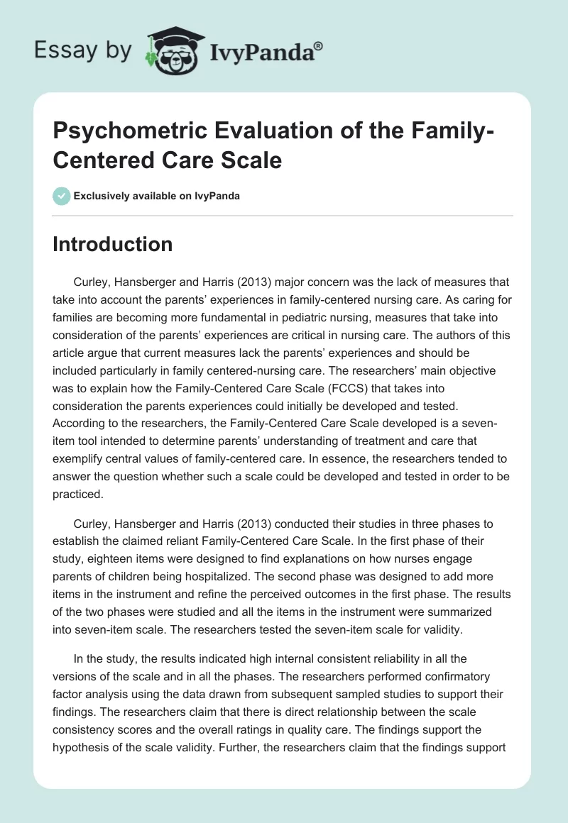 Psychometric Evaluation of the Family-Centered Care Scale. Page 1