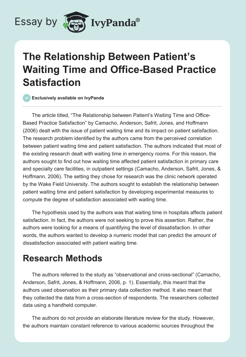 The Relationship Between Patient’s Waiting Time and Office-Based Practice Satisfaction. Page 1