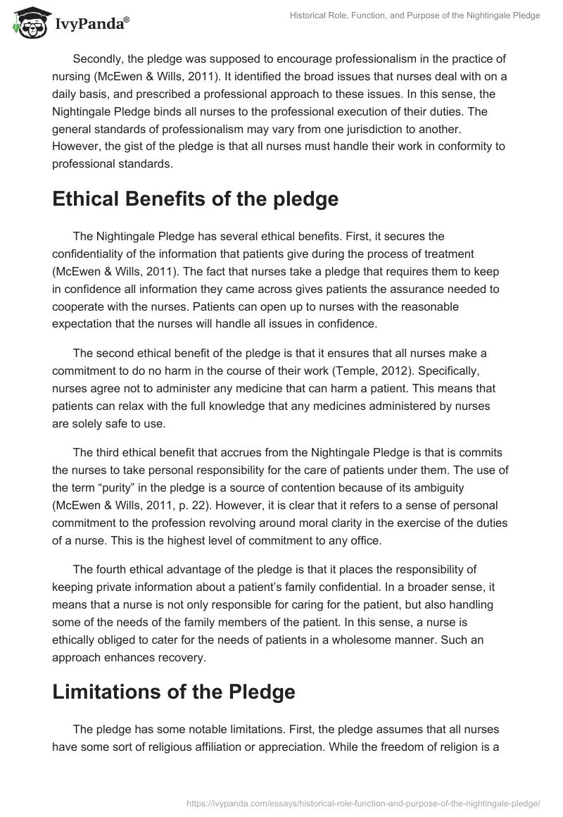 Historical Role, Function, and Purpose of the Nightingale Pledge. Page 2
