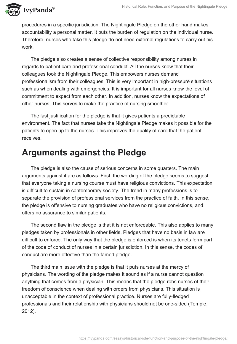 Historical Role, Function, and Purpose of the Nightingale Pledge. Page 4