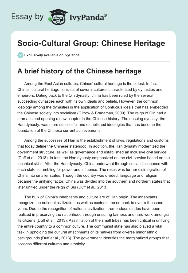Socio-Cultural Group: Chinese Heritage. Page 1