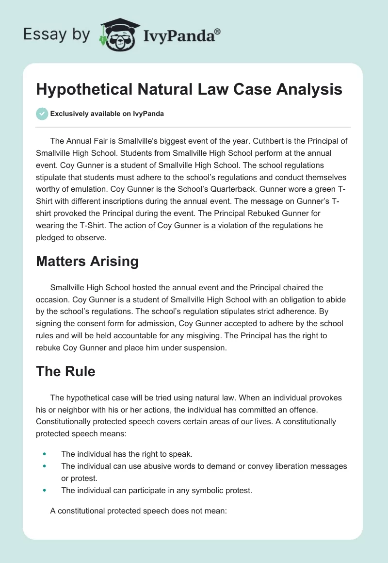 Hypothetical Natural Law Case Analysis. Page 1