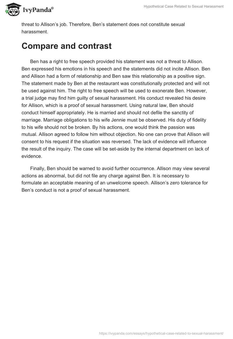 Hypothetical Case Related to Sexual Harassment. Page 2