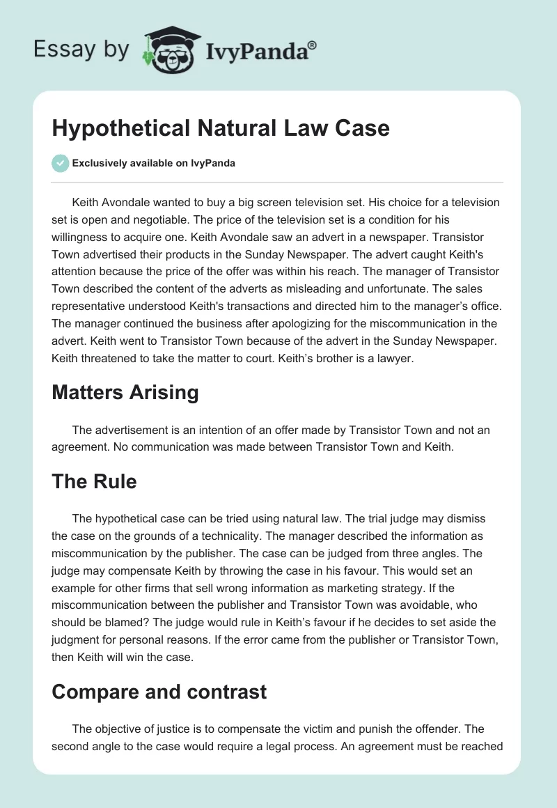 Hypothetical Natural Law Case. Page 1