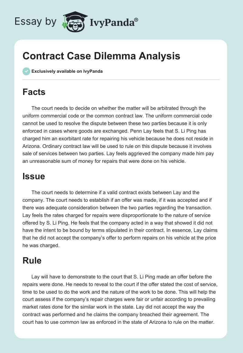 Contract Case Dilemma Analysis. Page 1