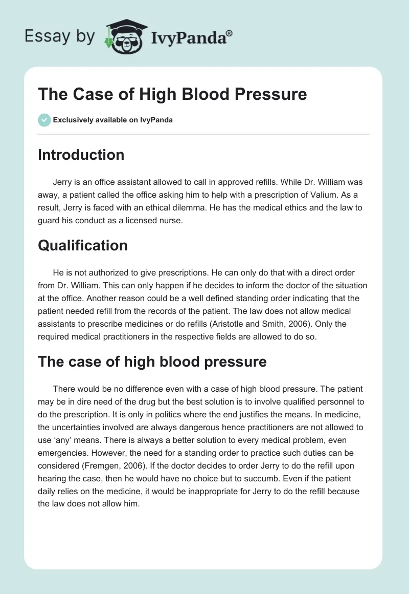 The Case of High Blood Pressure. Page 1
