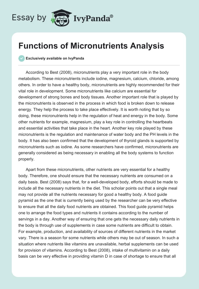 Functions of Micronutrients Analysis. Page 1