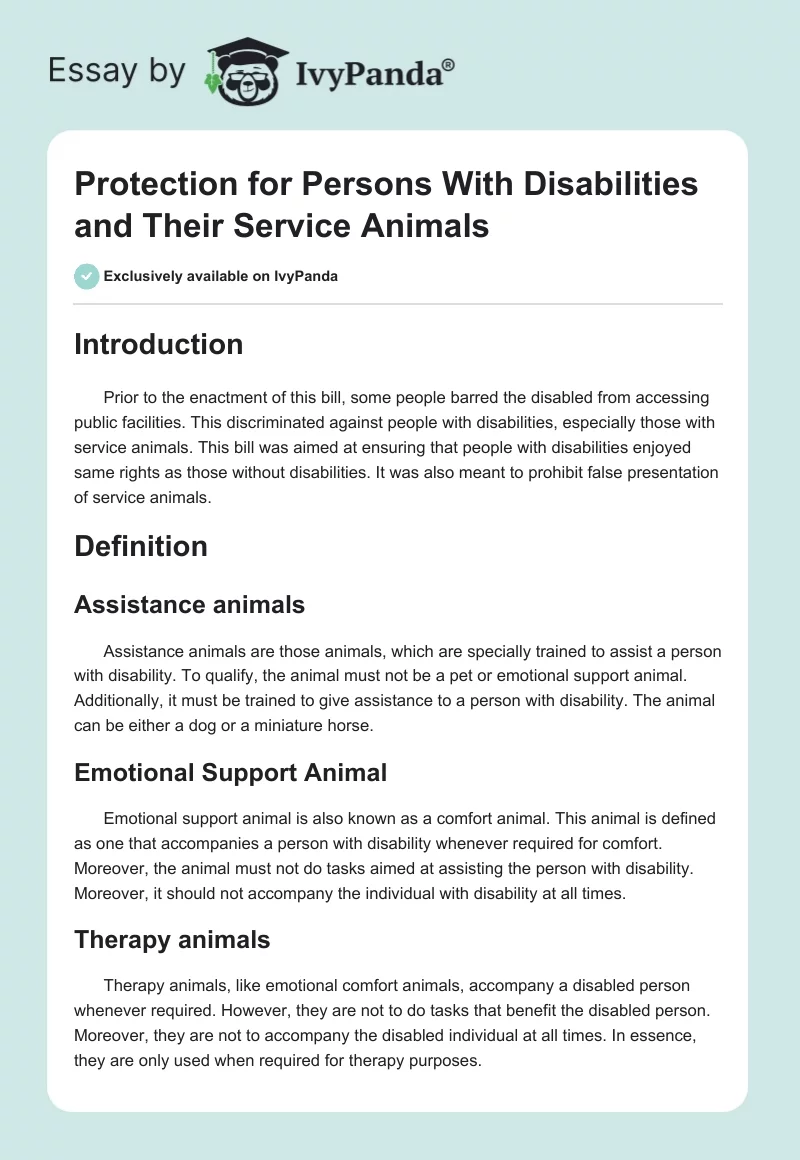 Protection for Persons With Disabilities and Their Service Animals. Page 1