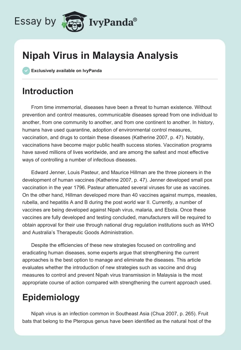 Nipah Virus in Malaysia Analysis. Page 1