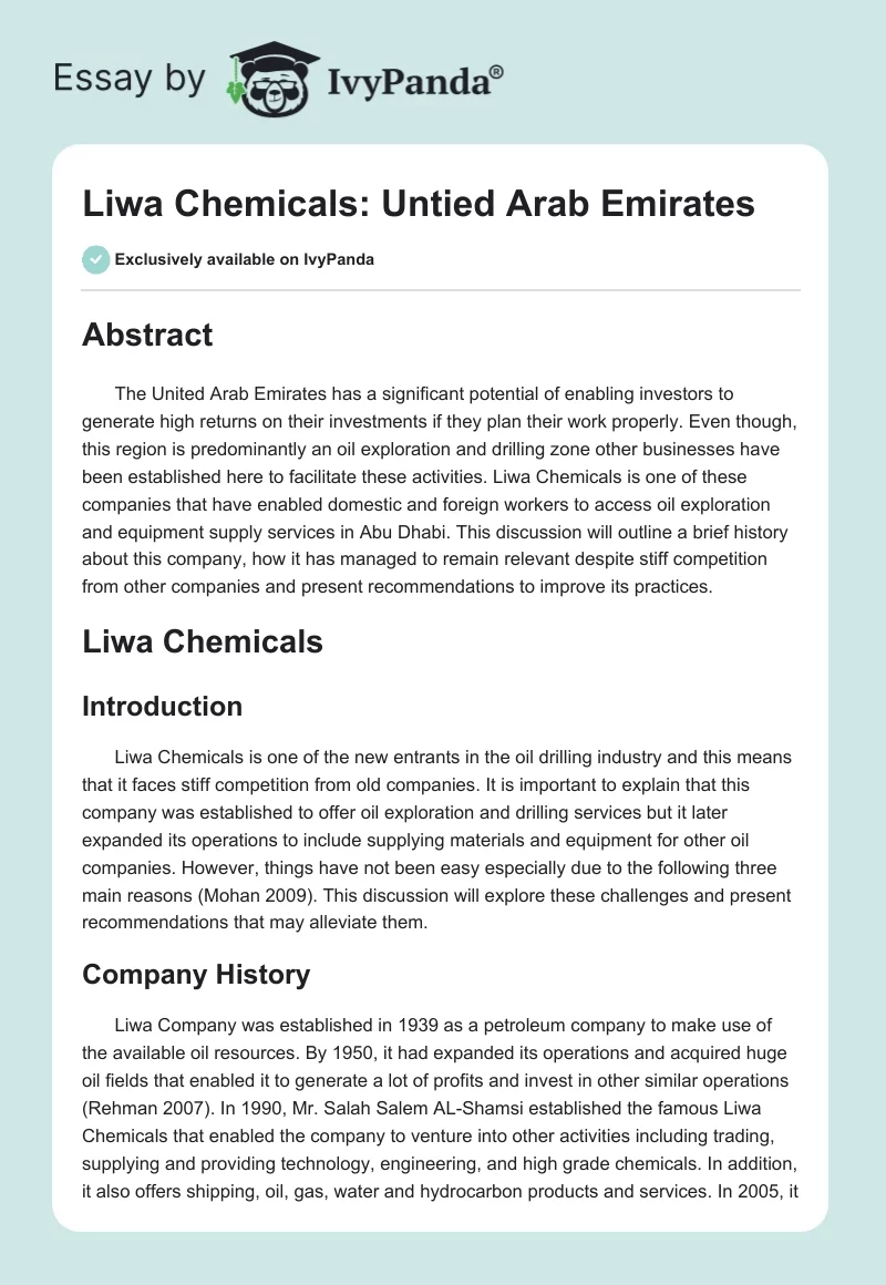 Liwa Chemicals: Untied Arab Emirates. Page 1