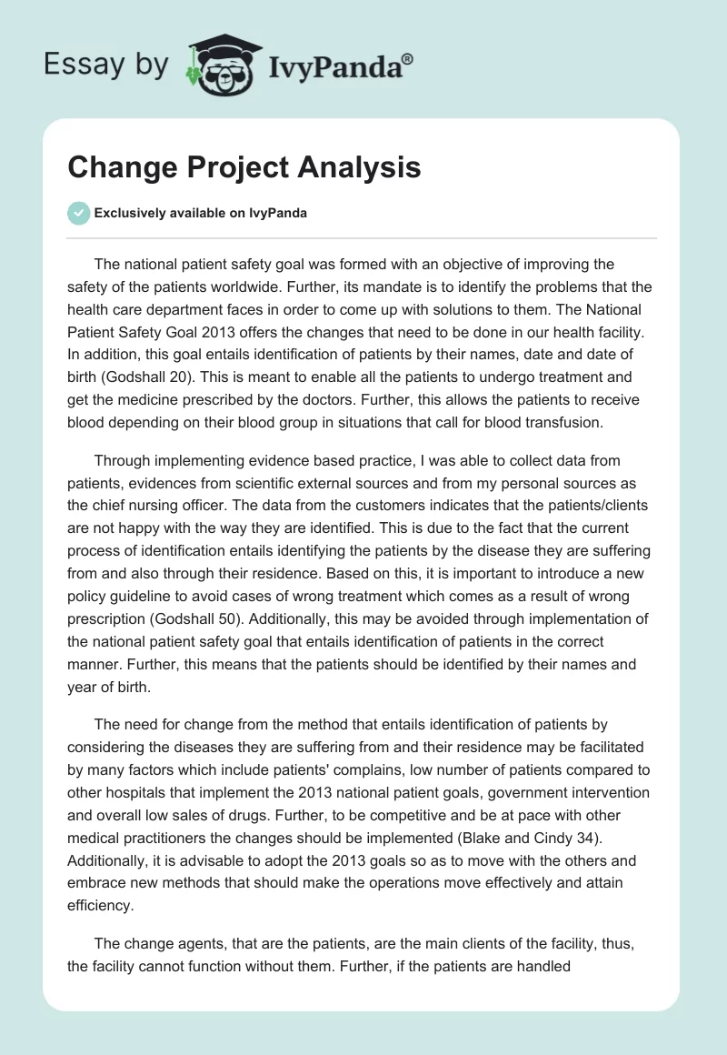 Change Project Analysis. Page 1