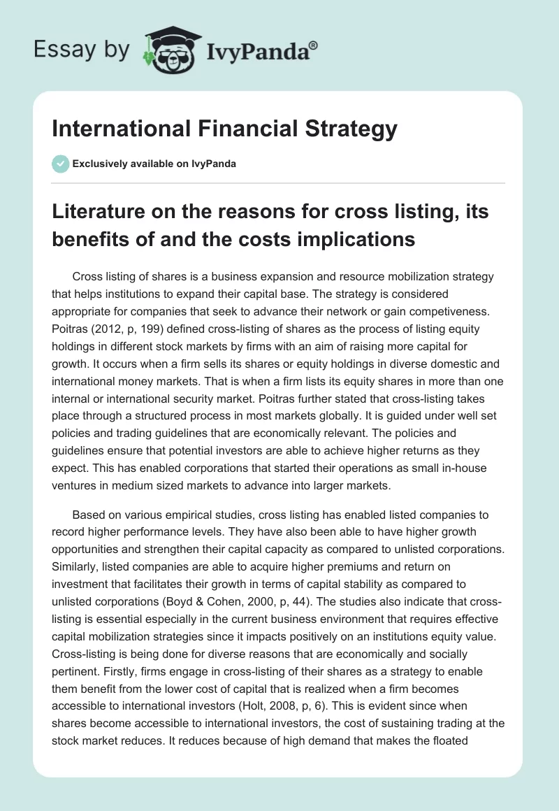 International Financial Strategy. Page 1