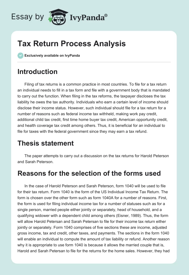 Tax Return Process Analysis. Page 1