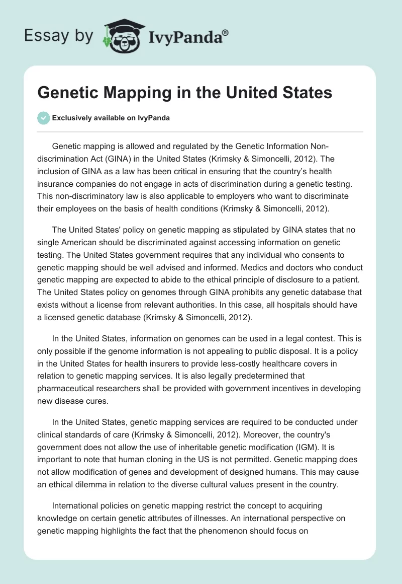 Genetic Mapping in the United States. Page 1