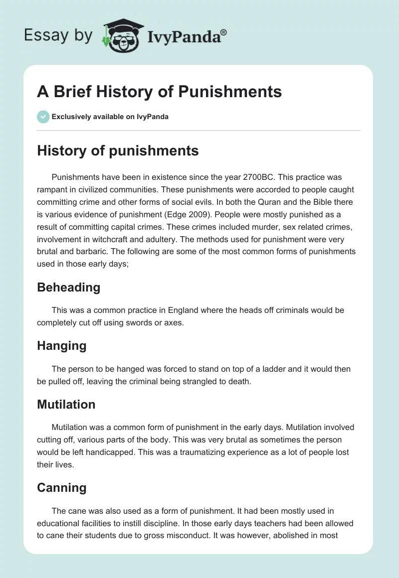 A Brief History of Punishments. Page 1